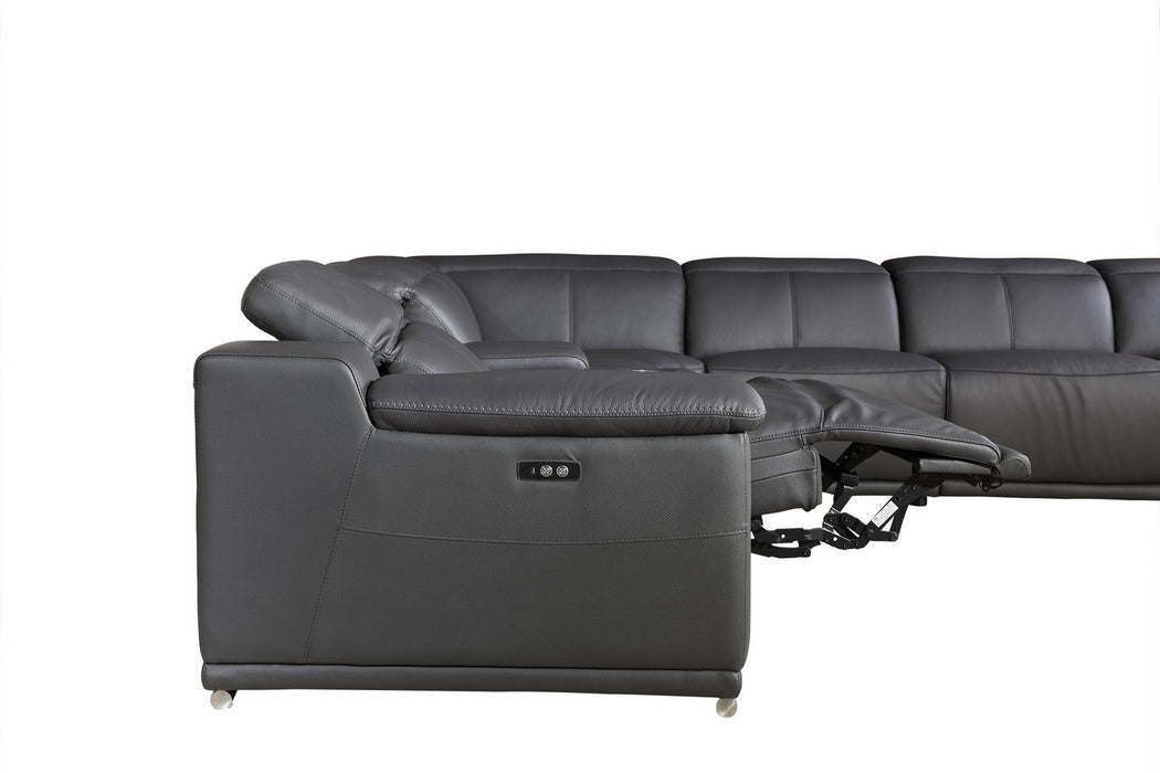 Alanzo 6PC Modular Italian Leather Power Reclining Sectional DARK GREY