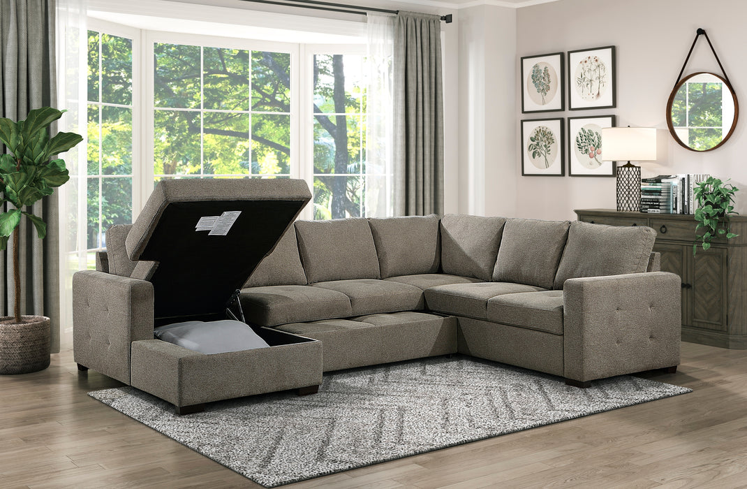 Elton 3PCS LAF or RAF Sectional with Sleeper & Storage BROWN ONLY