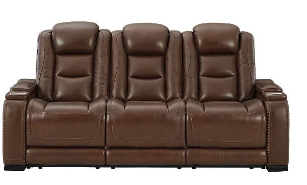 The Man-Den Triple Power Reclining Sofa Top Grain Leather BROWN