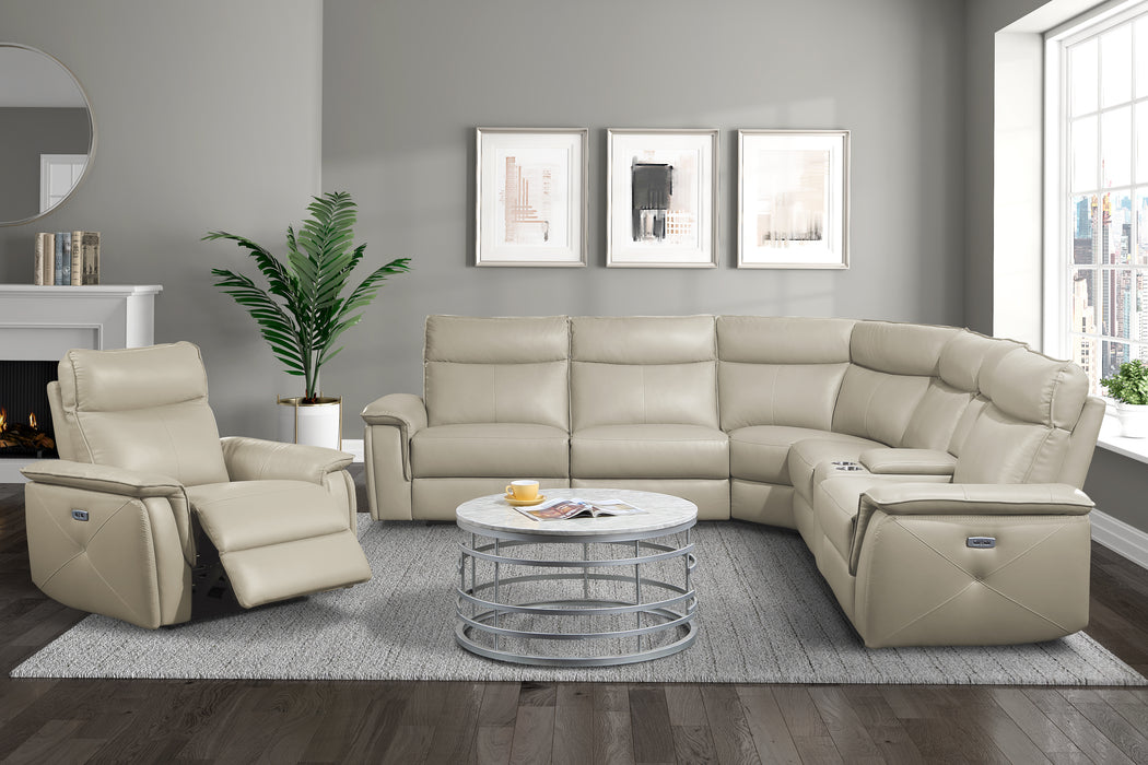 Maroni 6PC Modular Top Grain Leather Power Sectional TAUPE