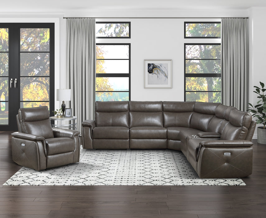 Maroni 6PC Modular Top Grain Leather Power Sectional BROWN