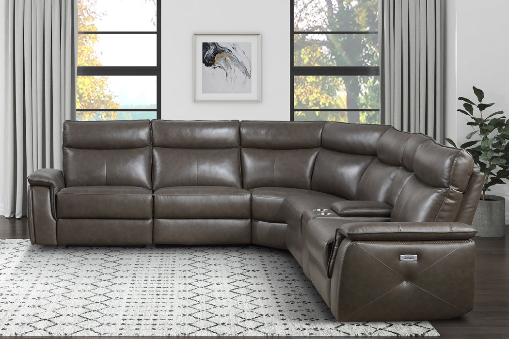 Maroni 6PC Modular Top Grain Leather Power Sectional BROWN